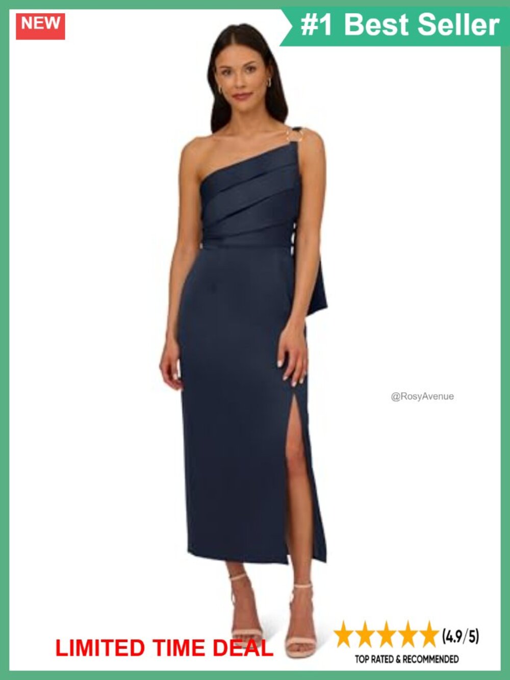 Satin Crepe One-Shoulder Column Formal Evening Dress with Slit